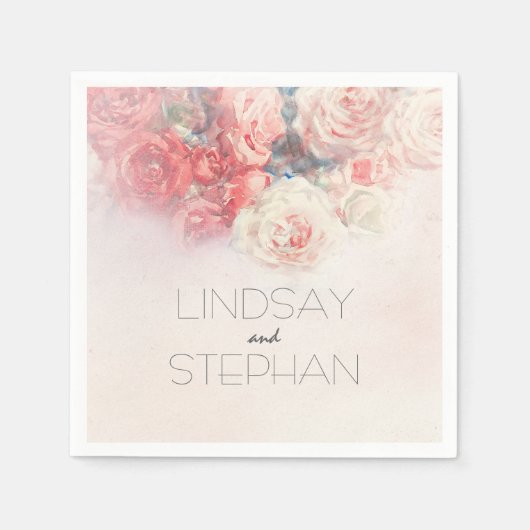 Serviette En Papier Mariage Roses rose pâle (Devant)