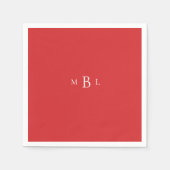 Serviette En Papier Mariage rouge Monogramme blanc (Devant)