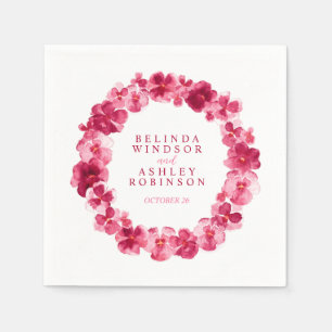 Serviette En Papier Mariage rouge rose rose fleur wreath personnalisée