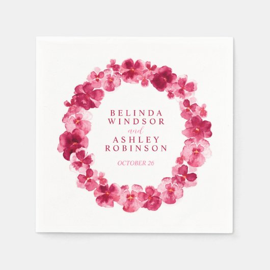 Serviette En Papier Mariage rouge rose rose fleur wreath personnalisée (Devant)