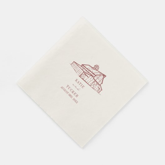 Serviette En Papier Mariage rouge roux routé (Coin)