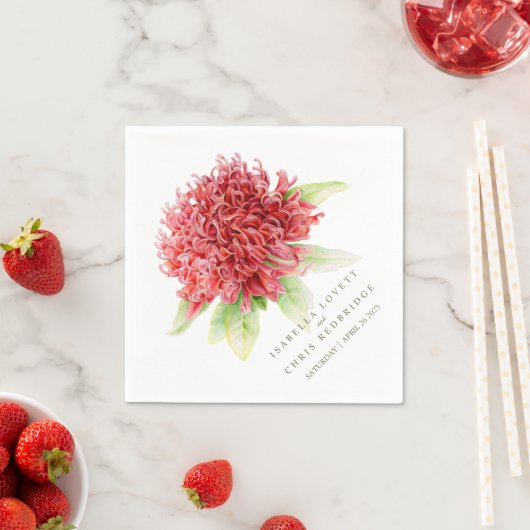 Serviette En Papier Mariage rouge waratah papier serviette (En situation)
