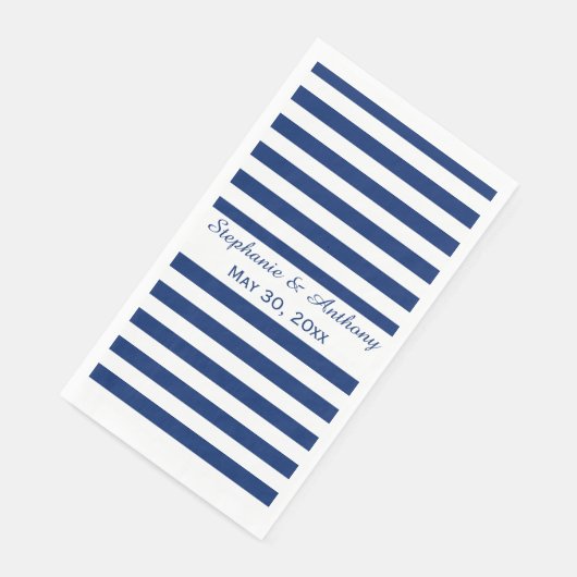 Serviette En Papier Mariage Royal Bleu rayé (Coin)