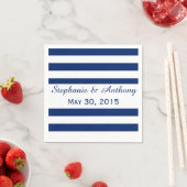 Serviette En Papier Mariage Royal Bleu rayé (En situation)