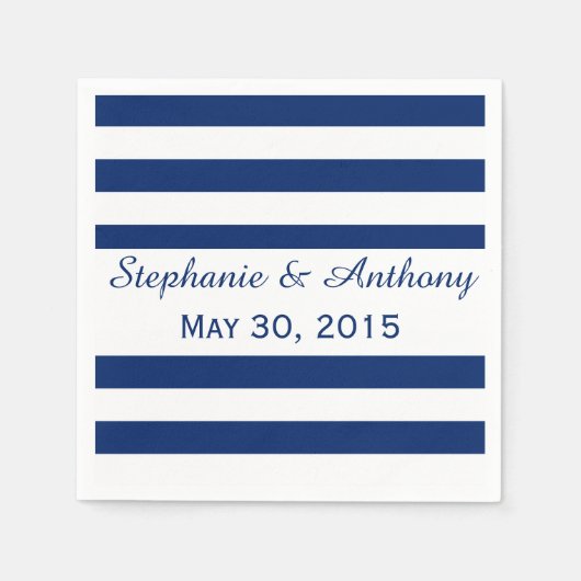 Serviette En Papier Mariage Royal Bleu rayé (Devant)