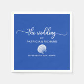 Serviette En Papier Mariage Royal Blue and White Seashell Beach (Devant)