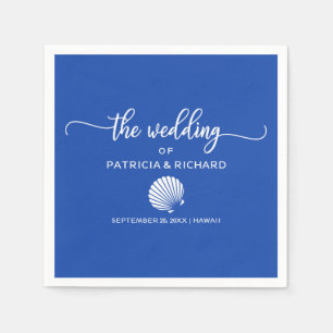 Serviette En Papier Mariage Royal Blue and White Seashell Beach