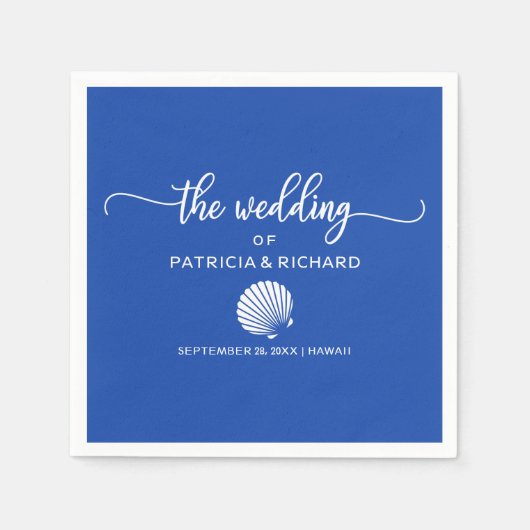 Serviette En Papier Mariage Royal Blue and White Seashell Beach (Devant)
