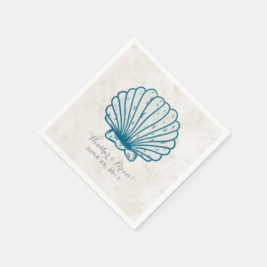 Serviette En Papier Mariage Royal Blue Rustic Seashell (Coin)