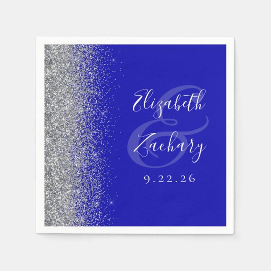 Serviette En Papier Mariage Royal Blue Silver Parties scintillant (Devant)