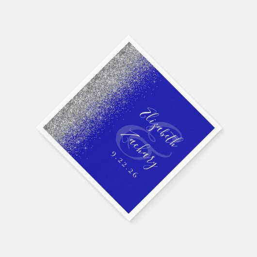 Serviette En Papier Mariage Royal Blue Silver Parties scintillant (Coin)