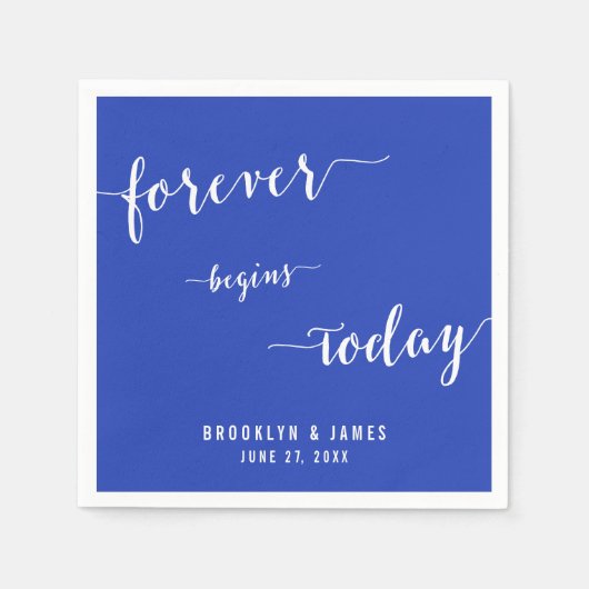 Serviette En Papier Mariage Royal Blue simple pour toujours (Devant)