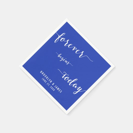 Serviette En Papier Mariage Royal Blue simple pour toujours (Coin)