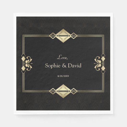 Serviette En Papier Mariage Royal Luxe Or Noir Art Déco 1920 (Devant)