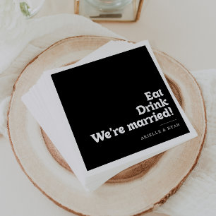 Serviette En Papier Mariage Royal Noir Manger Boire Nous sommes mariés