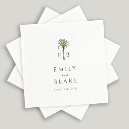 Serviette En Papier Mariage Royal Palm Tropical Classique Monogramme