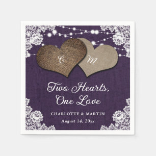 Serviette En Papier Mariage Russe violet Burlap dentelle lumière