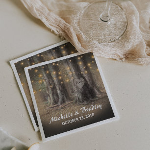Serviette En Papier Mariage Rustique avec Guirlande de Lumières sur un