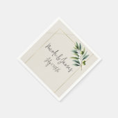 Serviette En Papier Mariage Rustique Blanc d'Os de Feuille d'Olive Ver (Coin)