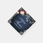 Serviette En Papier Mariage Rustique Bleu Bourgogne Lumières de dentel (Coin)