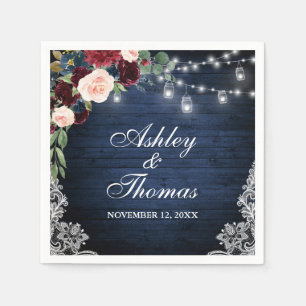 Serviette En Papier Mariage rustique bleu burgundy floral dentelle lum