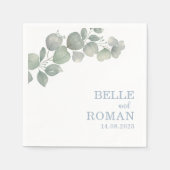 Serviette En Papier Mariage Rustique Boho Feuillage Eucalyptus (Devant)