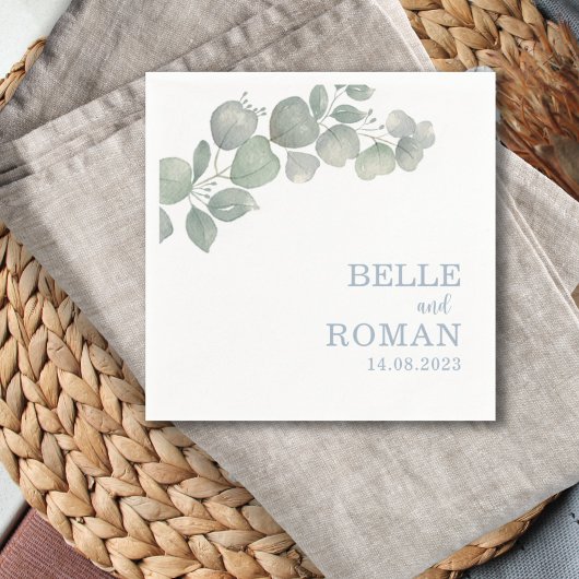 Serviette En Papier Mariage Rustique Boho Feuillage Eucalyptus