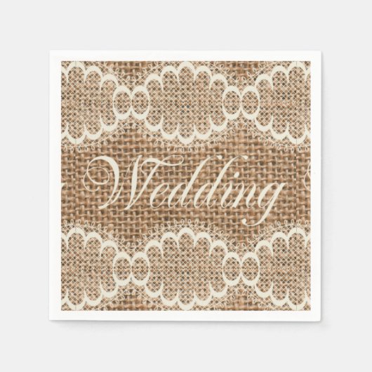 Serviette En Papier Mariage rustique Burlap Lace (Devant)