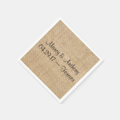 Serviette En Papier Mariage rustique Burlap Noms personnalisés Date (Coin)