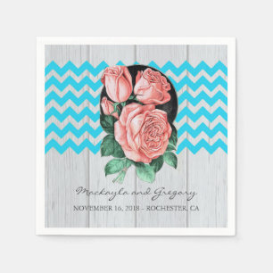 Serviette En Papier Mariage Rustique Chic Turquoise et Corail