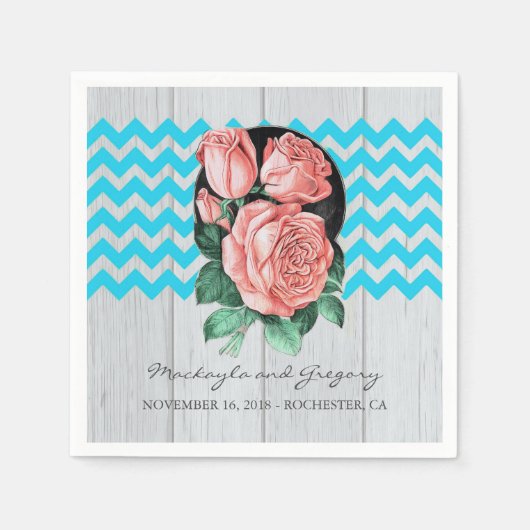 Serviette En Papier Mariage Rustique Chic Turquoise et Corail (Devant)