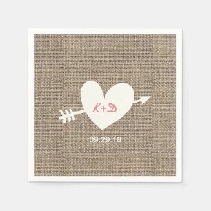 Serviette En Papier Mariage rustique Coeur & Flèche Élégant Burlap