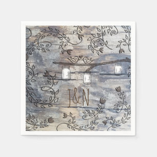 Serviette En Papier Mariage Rustique de Branche avec Pots Mason et Ois