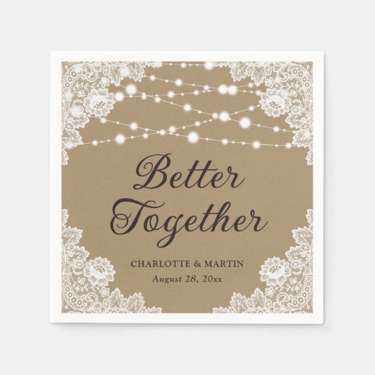 Serviette En Papier Mariage Rustique de dentelle papier Kraft (Devant)