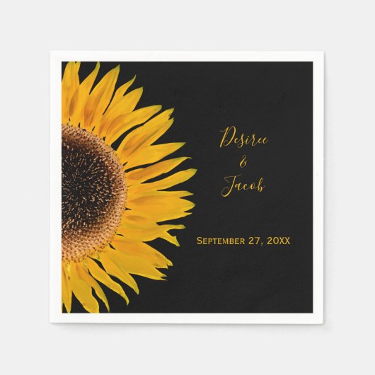 Serviette En Papier Mariage rustique Elegant Jaune Tournesol Noir (Devant)