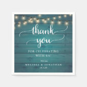 Serviette En Papier Mariage rustique, en Arrière - plan bois Turquoise (Devant)