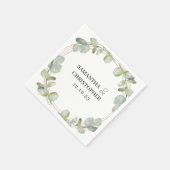 Serviette En Papier Mariage rustique eucalyptus vert et or (Coin)