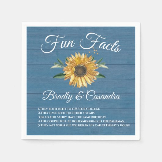 Serviette En Papier Mariage rustique Faits amusants Tournesol Bleu Boi (Devant)