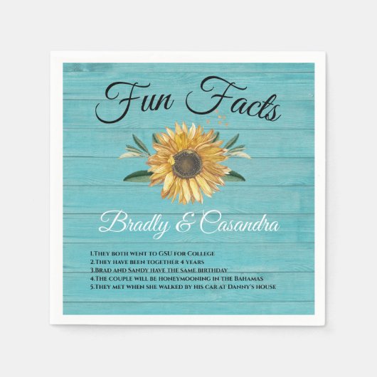 Serviette En Papier Mariage rustique Faits amusants Tournesol Lumière  (Devant)