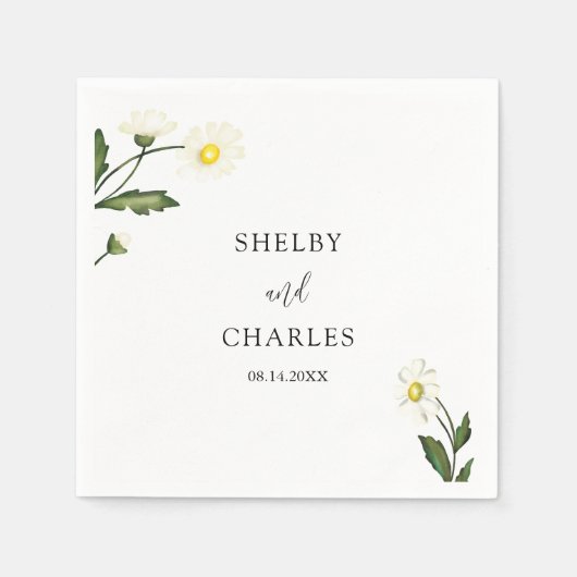 Serviette En Papier Mariage rustique floral Daisy blanc (Devant)