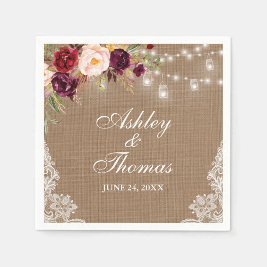 Serviette En Papier Mariage rustique guirlande de jarres en toile de j (Devant)