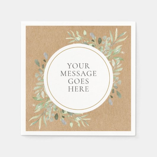 Serviette En Papier Mariage Rustique Kraft Bohème Eucalyptus Verdure (Devant)