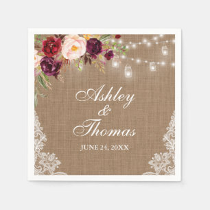 Serviette En Papier Mariage rustique lumières jarre toile de jute dent