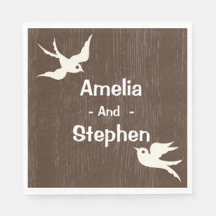 Serviette En Papier Mariage Rustique Marron Bois Colombes Blanches