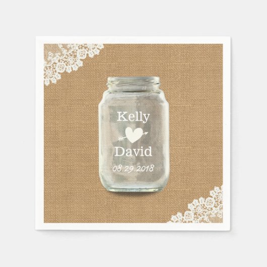Serviette En Papier Mariage rustique Mason Jar Burlap & Lace (Devant)