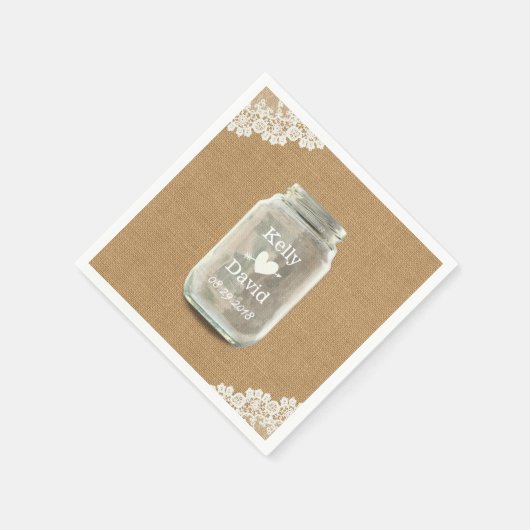 Serviette En Papier Mariage rustique Mason Jar Burlap & Lace (Coin)