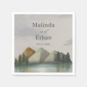 Serviette En Papier Mariage Rustique Mountain & Lake Evergreen (Devant)