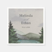 Serviette En Papier Mariage Rustique Mountain & Lake Evergreen (Devant)