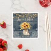 Serviette En Papier Mariage Rustique Navy Tournesol Pot en Grès (En situation)