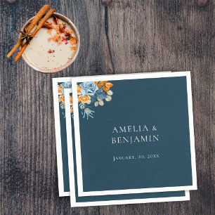 Serviette En Papier Mariage Rustique Orange Terre Cuite Bleu Marine Ro